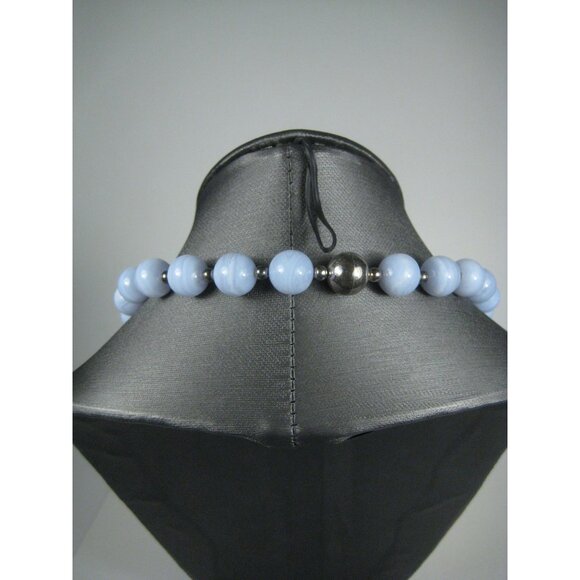 Milor Sterling Silver Blue Lace Agate Stone Beaded Italy Necklace 18 inch Magnet - Picture 9 of 10